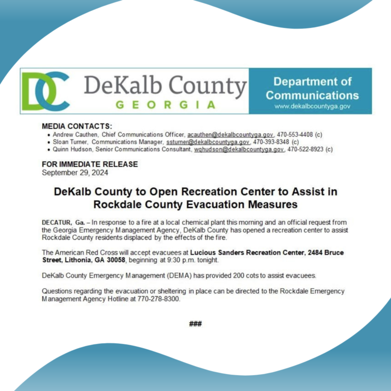 DeKalb County to Open Recreation Center to Assist in Rockdale County Evacuation Measures